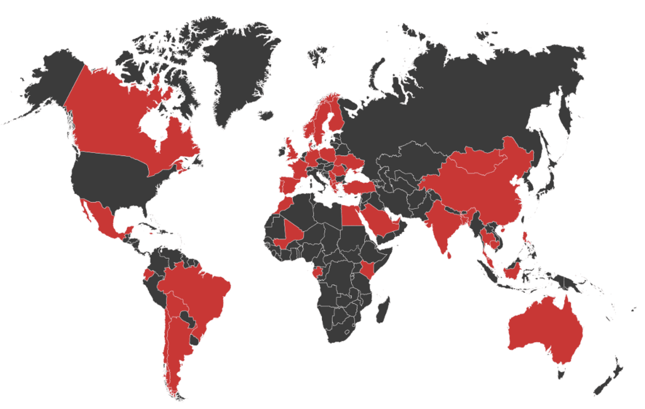 World map with office locations World Map